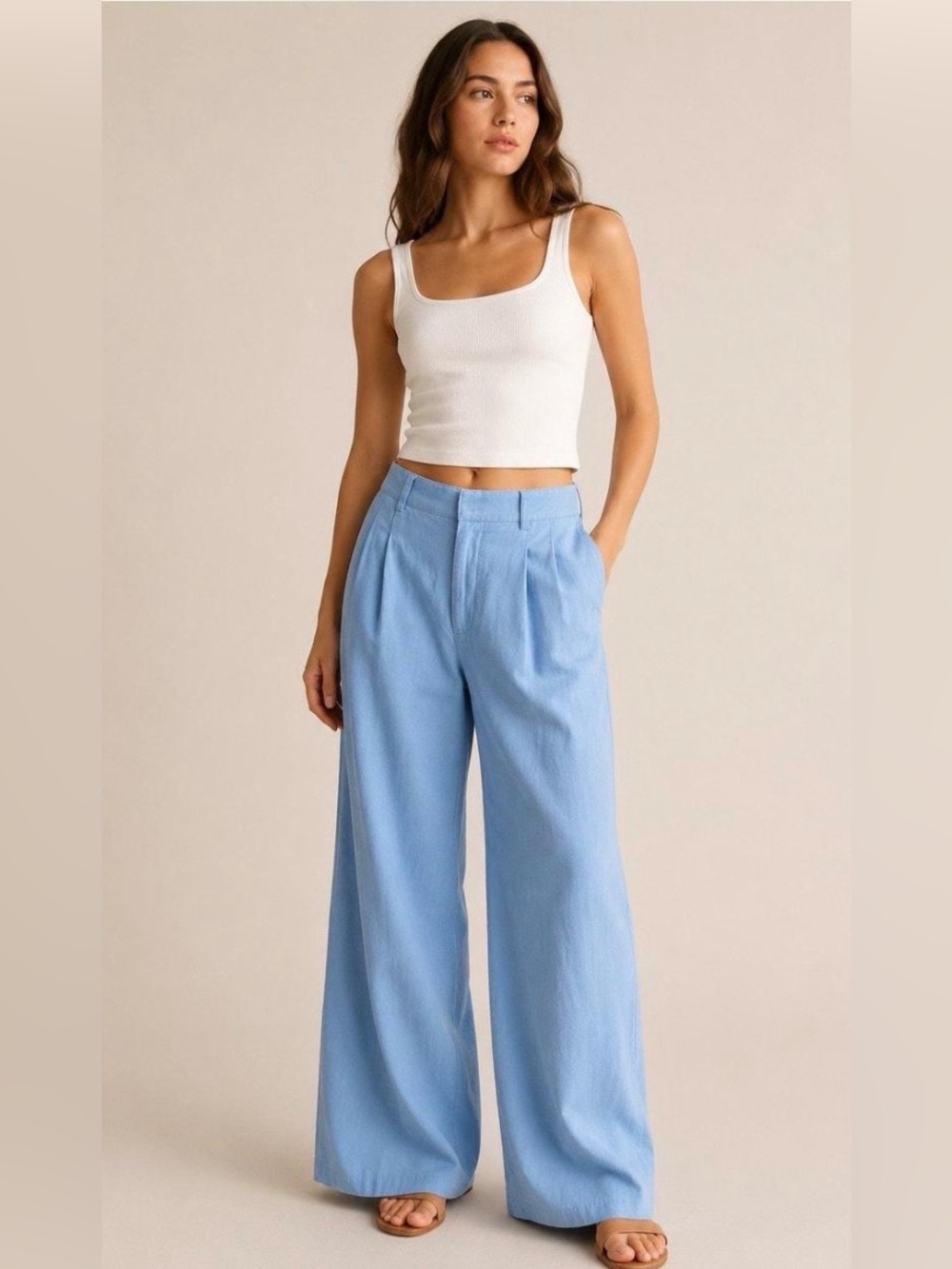 Abercrombie Sloane High Rise Pleated Wide Leg Trouser Pants Light Blue
